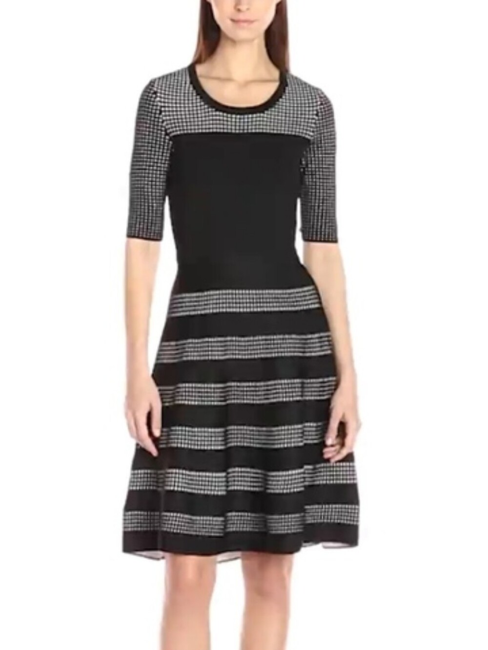 Calvin Klein Black Houndstooth Fit-and-Flare Dress